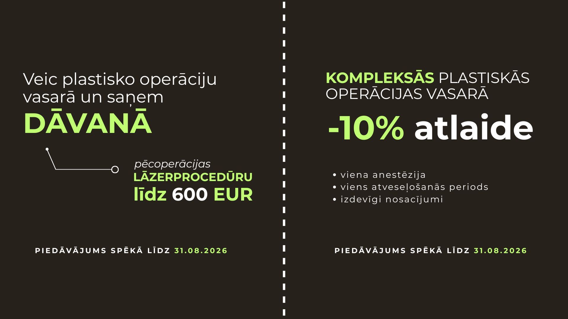 Plastiskās ķirurģijas vasaras piedāvājumi Estētikas klīnikā